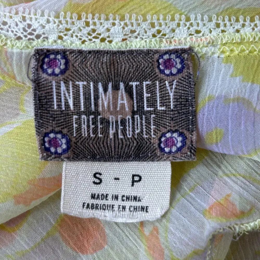 Free People Intimately Floral Babydoll Nightgown Yellow Sheer Babydoll Dress S